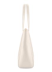Cream monogram shopper bag TOREC-1160-0B(W26), side product view on white background.