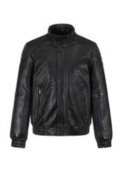 Men's black leather jacket with stand-up collar KURMS-0319-5427(Z23)-05