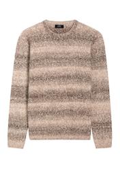 Brown men's striped sweater SWEMT-0219-1I(Z26), front product view on white background.