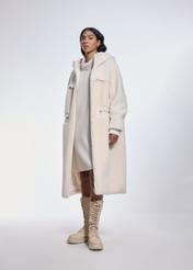 Beige woolen women's fur coat FUTDP-0030-12(Z24)-01