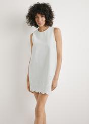 Women's white cotton dress SUKDT-0275-0B(W26), front view of the product on the model. Half of the silhouette visible.