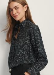 Women's black polka dot shirt KOSDT-0180-9P(W26), side view of the product on the model. Half of the silhouette visible.