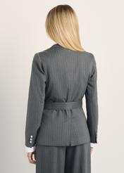 Grey women's striped blazer ZAKDT-0047-95(Z25) - product view from the back on the model. Half of the silhouette visible.