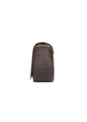 Burgundy semi-circular croco women's handbag TORES-1328-4D(Z26). Side view on white background.