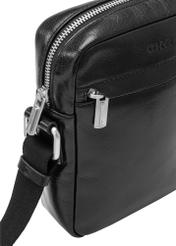 Black leather men's bag TORMS-0505-99(W26), close-up of the product detail on a white background.