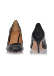 Women's black leather pumps BUTYD-1031A-99(W26), front and back product view on white background.