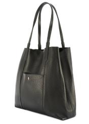 Black large leather shopper bag TORES-1212-9I(W26) - diagonal product view, on a white background.