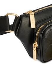 Black women's waist bag with monogram TOREC-1192-9P(W26) - close-up of detail, on white background.