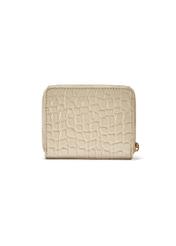 Small leather cream women's croco wallet PORES-0957-12(W25) back view on white background.