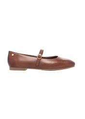 Leather brown ballet flats with strap BUTYD-1145-1H(Z26), side view of the product on a white background.
