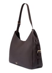Brown shoulder shopper bag TOREC-1366-1I(Z26), diagonal product view on white background.