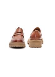 Women's leather moccasins in cognac color BUTYD-1187-1F(Z26), front and back product view on white background.