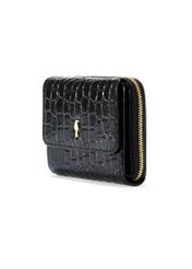 Small leather black women's croco wallet PORES-0957-99(W25), diagonal view of the product on a white background.