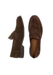Men's dark brown leather moccasins BUTYM-0482-1H(W26), product view from above on white background.