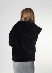 Women's artificial black fur coat with hood FUTDP-0006-99(Z21)-03
