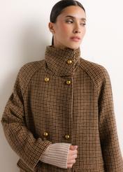 Women's wool checkered coat PLADT-0086-1P(Z26), front view of the product on the model. Half of the silhouette visible.