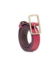 Women's fuchsia leather belt PASDS-0307-5E(W26), diagonal product view on white background.