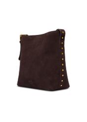 Brown suede women's handbag with studs TORES-1385-1I(Z26), diagonal product view on a white background.