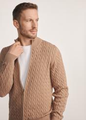 Men's zippered sweater in caramel color SWEMT-0169-24(Z25), product visible from the front on the model, half of the silhouette visible.