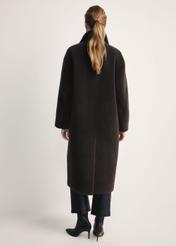 Long graphite women's wool fur coat FUTDW-0034-9D(Z26) - back view of the product on a white background. Full silhouette visible.