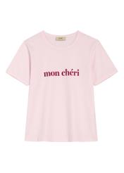 Pink women's T-shirt with print TSHDT-0152-5A(W26) - front product view, on white background.