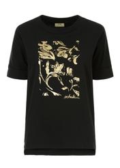 Black Women's T-shirt with gold print TSHDT-0102-99(Z22)-04