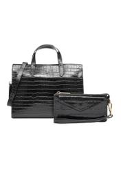 Black large croco leather handbag TORES-1132-9G(Z26) - front product view, on white background.