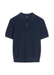 Navy blue ribbed polo shirt POLMT-0085-7E(W26), front product view on white background.