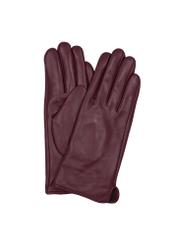 Women's burgundy leather gloves REKDS-0001A-4D(Z26), product view from the front and back on a white background.