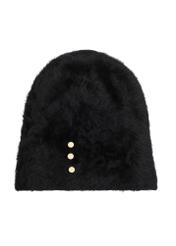 Black women's hat with rabbit fur CZADT-0023A-99(Z25), front product view on white background.