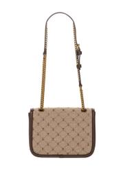 Beige women's handbag with monogram TOREN-0360-1B(Z26), product view from the back on a white background.