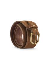 Brown suede women's belt PASDS-0330-89(Z25), front view of the rolled-up product on a white background.