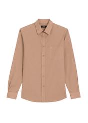 Men's linen blend shirt in camel color KOSMT-0379-1D(W26), front product view on white background.