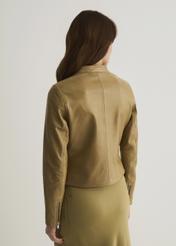 Waisted olive leather jacket for women KURDS-0368-1194(W22)-02