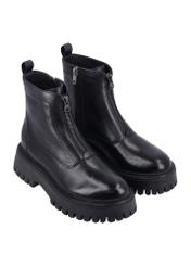 Black leather women's ankle boots BUTYD-1291-99(Z26), diagonal product view on a white background.