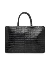 Leather black croco laptop bag TORES-1321-9G(Z26), product view from the back on a white background.