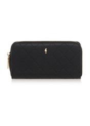 Large black women's wallet with embossing POREC-0350A-99(Z25) - front product view on white background.
