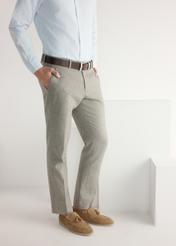 Men's beige suede moccasins BUTYM-0525-1B(W26), diagonal view of the product on the model's feet.