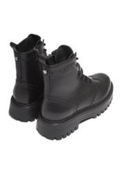 Women's leather ankle boots in black BUTYD-1289-99(Z26), product view from the back on a white background.