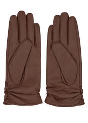 Women's brown leather gloves REKDS-0032-1D(Z26), product view from the back on a white background.