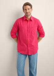 Men's fuchsia linen-blend shirt KOSMT-0379-5E(W26) - front view of the product, on a model, against a light background. Half of the silhouette visible.