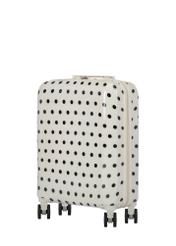 Small polka dot suitcase on wheels WALAB-0074-0P-19(W26), diagonal product view on white background.