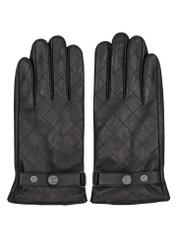 Men's black leather gloves with wool REKMS-0082-9P(Z26), front product view on white background.