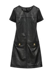 Black leather mini dress SUKDS-0052-1276(Z25) - front product view on white background.