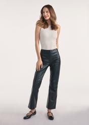 Black women's leather trousers SPODS-0046-2038(Z25), product visible from the front on the model, the entire silhouette is visible.