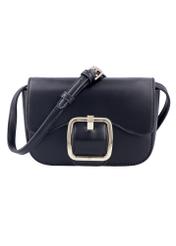 Small black women's handbag with buckle TOREC-1383-99(Z26), front product view on white background.