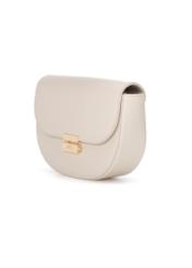 Cream semi-circular women's messenger bag TOREC-1127-0B(W26), diagonal product view on a white background.