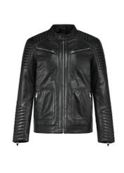 Black men's leather jacket KURMS-0382-1283(Z25) - front product view on white background.