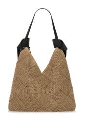 Beige women's handbag made of natural fiber TOREC-1039-1E(W26) - product view from the back, on a white background.