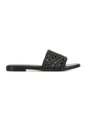 Women's black braided flip-flops BUTYD-1253-99(W26), side product view on white background.